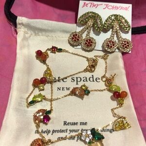 Kate Spade Gold Cherry 🍒 fruit Jewelry Necklace & Cherry earrings
